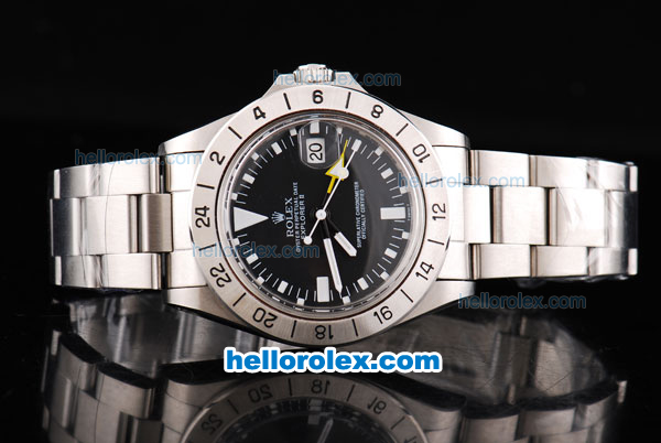 Rolex Explorer II Oyster Perpetual Automatic Movement Silver Case with Black Dial and White Markers-SS Strap - Click Image to Close